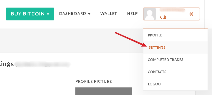 selecting SETTINGS option in Paxful.